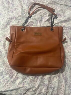 Wrangler Brown Shoulder Tote with Chain-Strap Accents